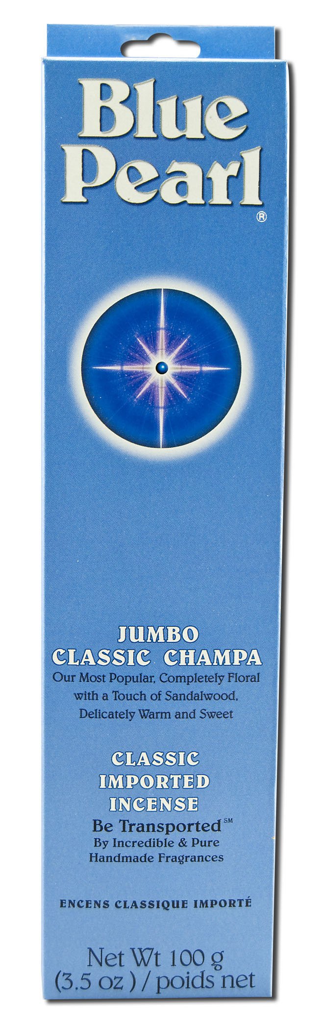 Encens Blue Pearl Champa Jumbo, parfum floral chaleureux et mystique pour une ambiance méditative.