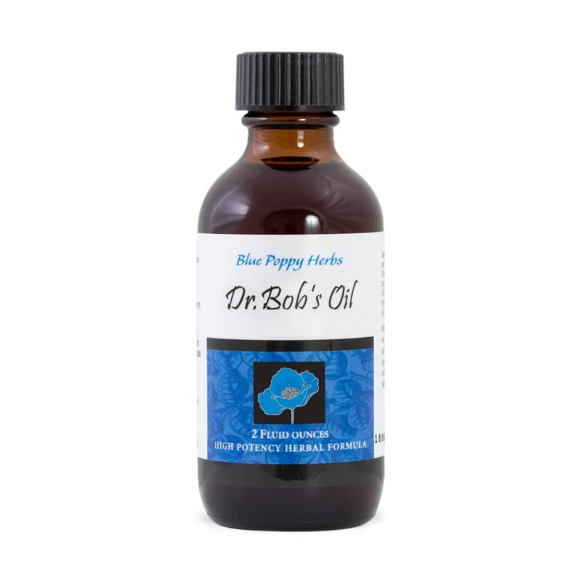 Dr Bob huile médicamenteuse Blue Poppy – bouteille prête pour un massage relaxant et apaisant.