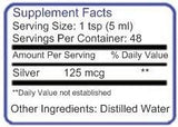 Étiquette Blue Ridge Silver sans BPA affichant une formule pratique.