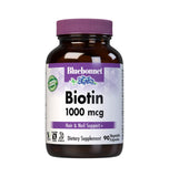 BlueBonnet Biotine 1000 mcg, capsules végétales pour cheveux et peau sains.