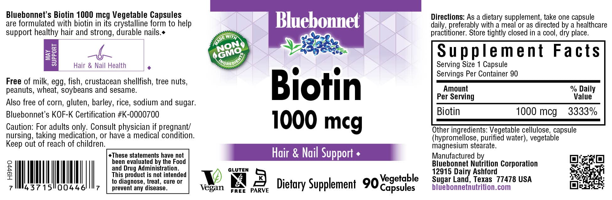 BlueBonnet Biotine 1000 mcg, emballage pratique pour une routine beauté quotidienne.