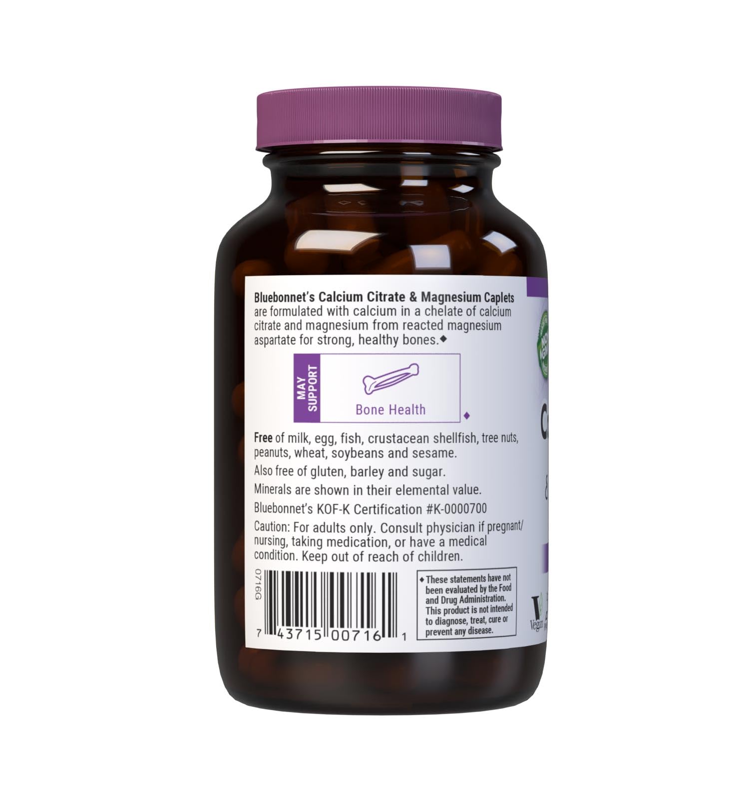 BlueBonnet étiquette-produit 90 comprimés sans allergènes compatible régime végane.
