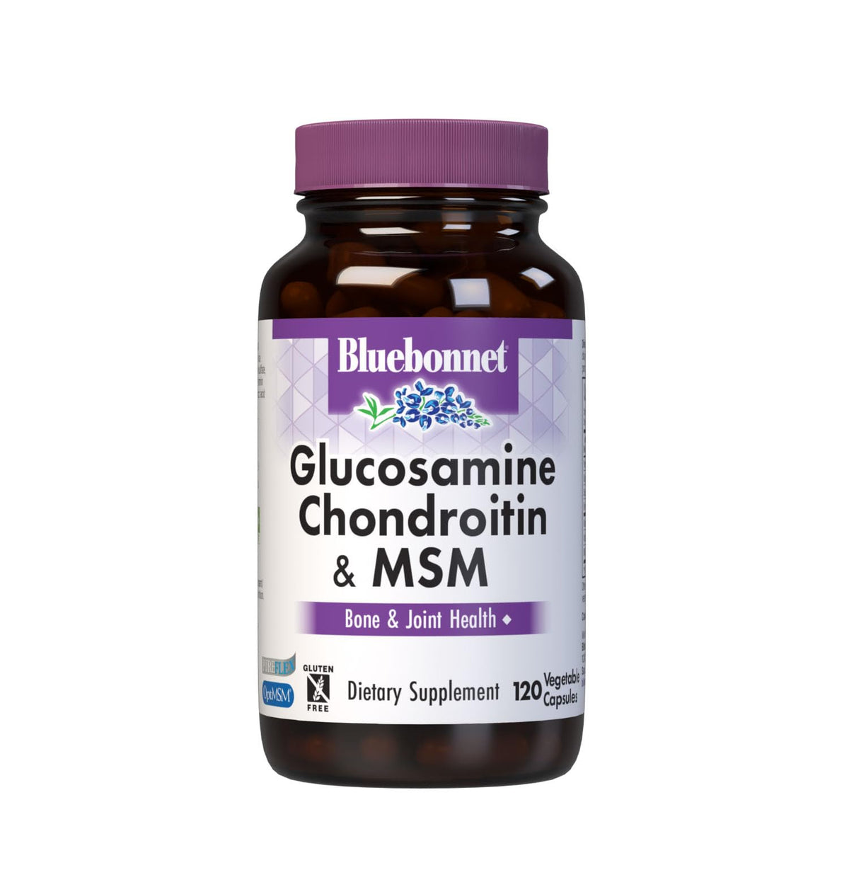 BlueBonnet Glucosamine-Chondroitine-MSM dans une bouteille pratique au quotidien.