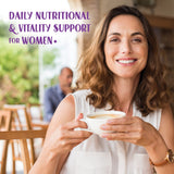 BlueBonnet Ladies’ One 40+ – Étiquette claire présentant la formule sans soja et sans gluten.