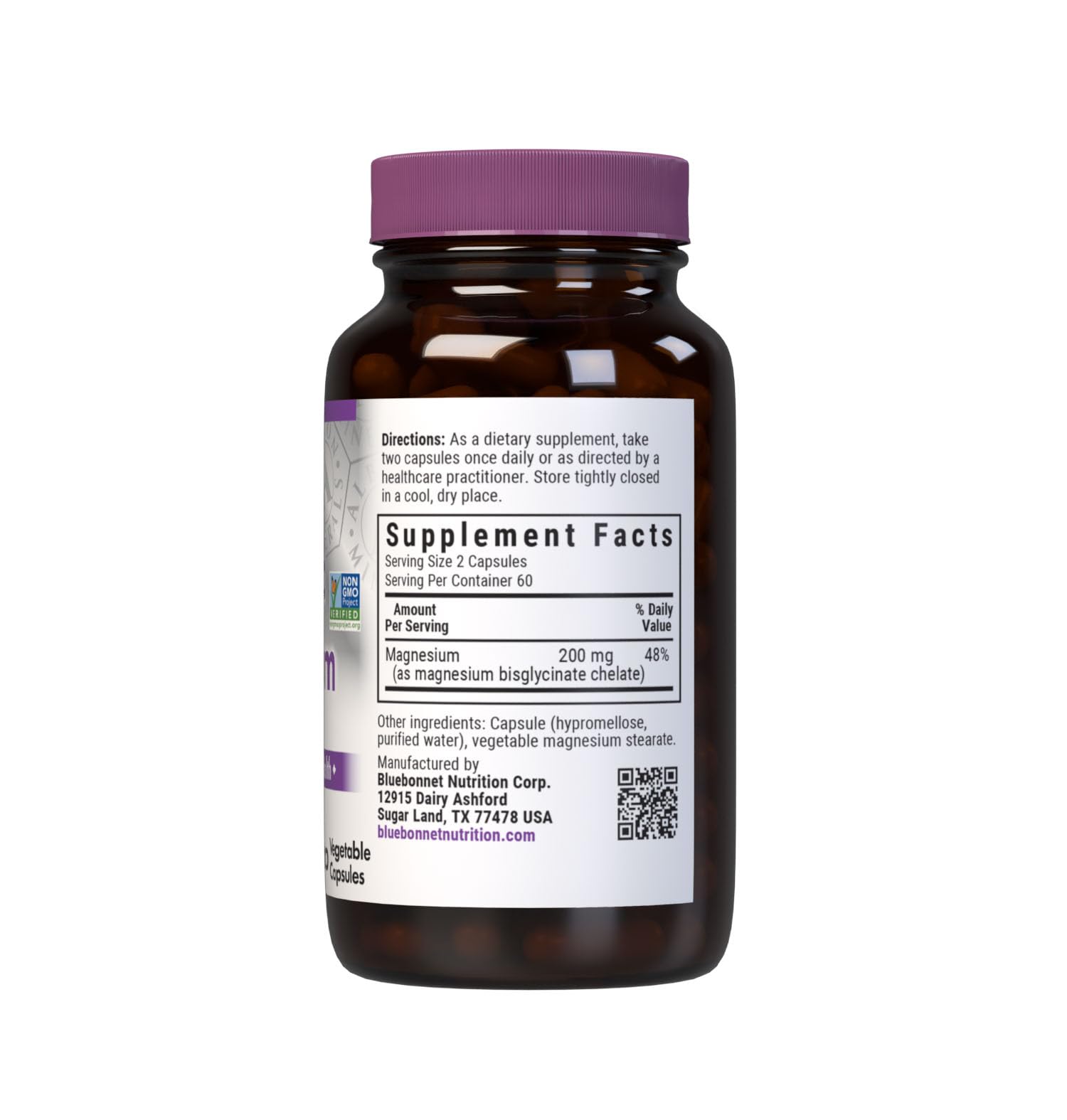 BlueBonnet Magnésium Bisglycinate en capsules végétales, soutien du système nerveux et du sommeil