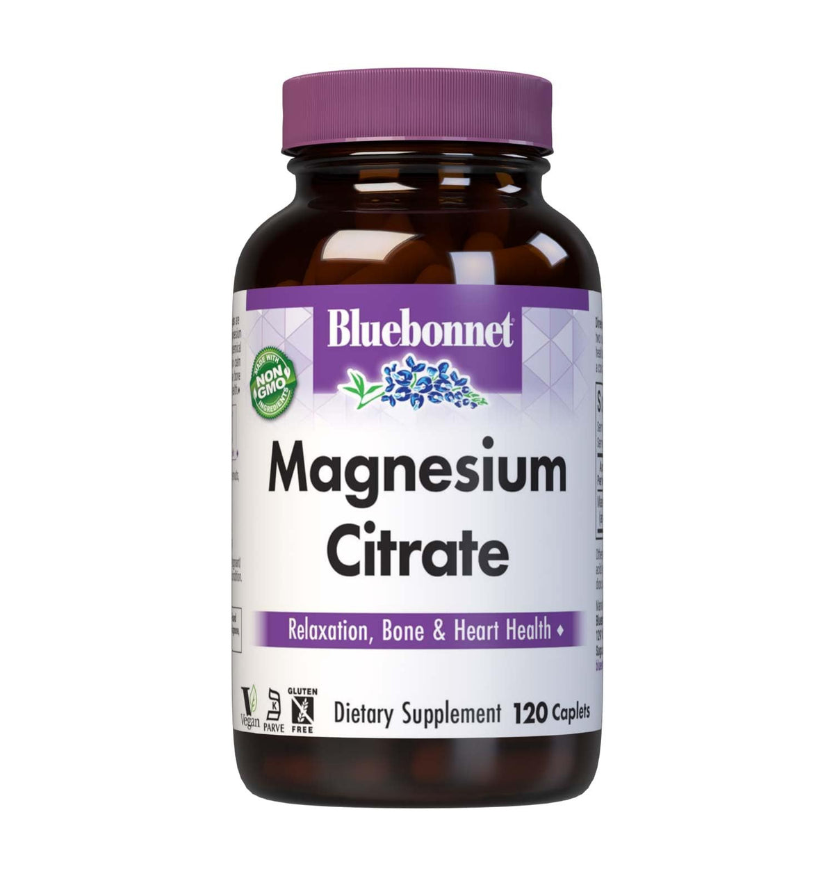 BlueBonnet Magnésium Citrate 400 mg caplets dans la bouteille, soutien potentiel énergie