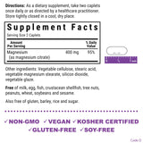 Étiquette BlueBonnet Magnésium Citrate 400 mg détaillant les avantages sans allergènes