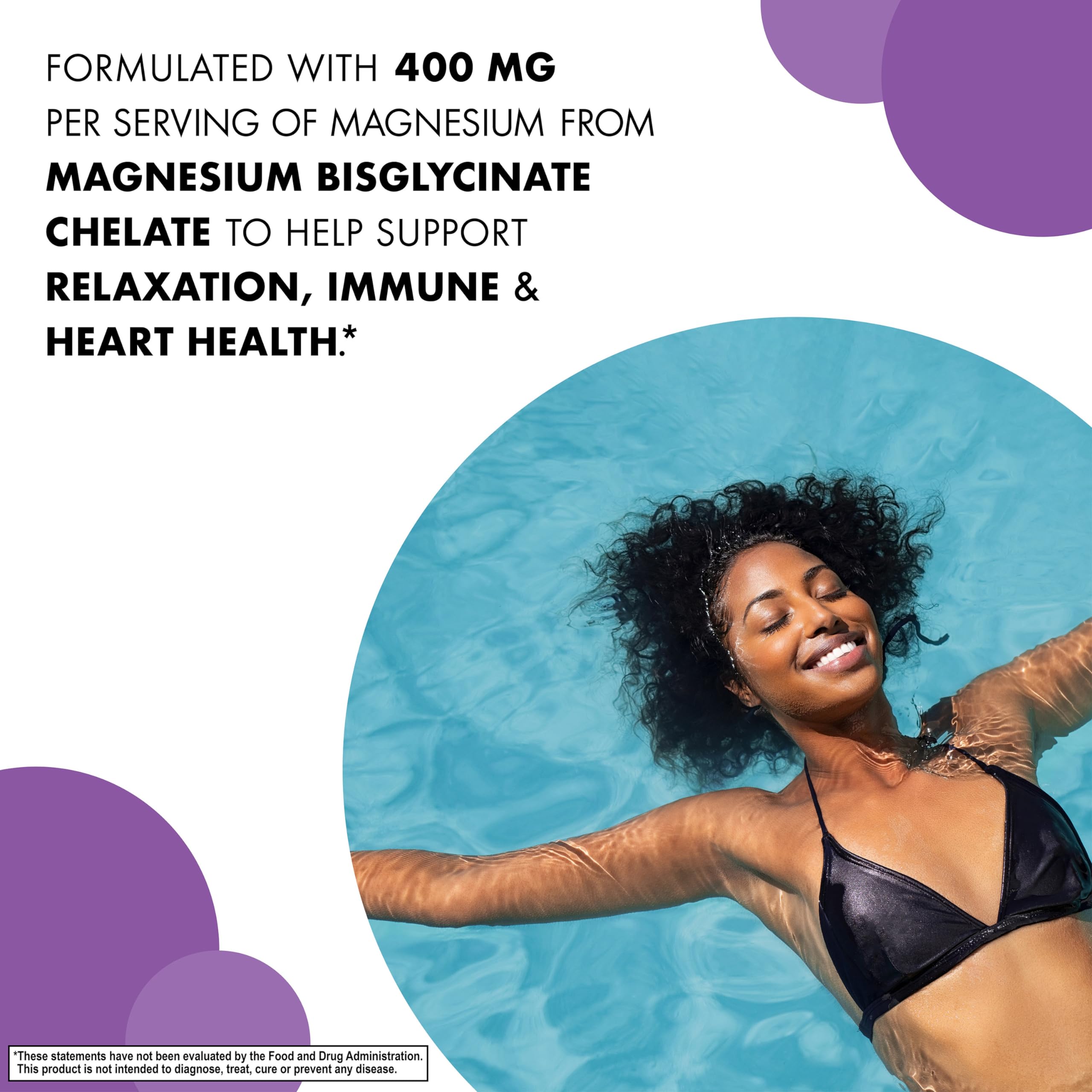 Étiquette claire Bluebonnet Magnésium Glycinate 400 mg sur l’emballage.