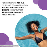 Étiquette claire Bluebonnet Magnésium Glycinate 400 mg sur l’emballage.
