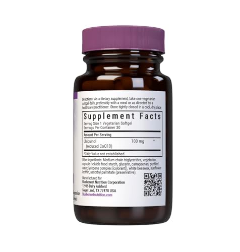 Capsules végétales Bluebonnet CoQ10 ubiquinol faciles à avaler