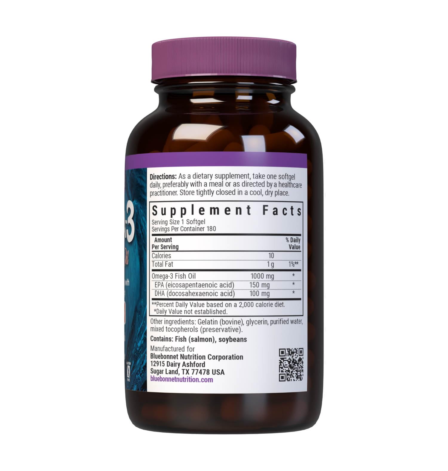 BlueBonnet Oméga-3 Saumon forme triglycérides, soutien éventuel pour la santé cardiaque.