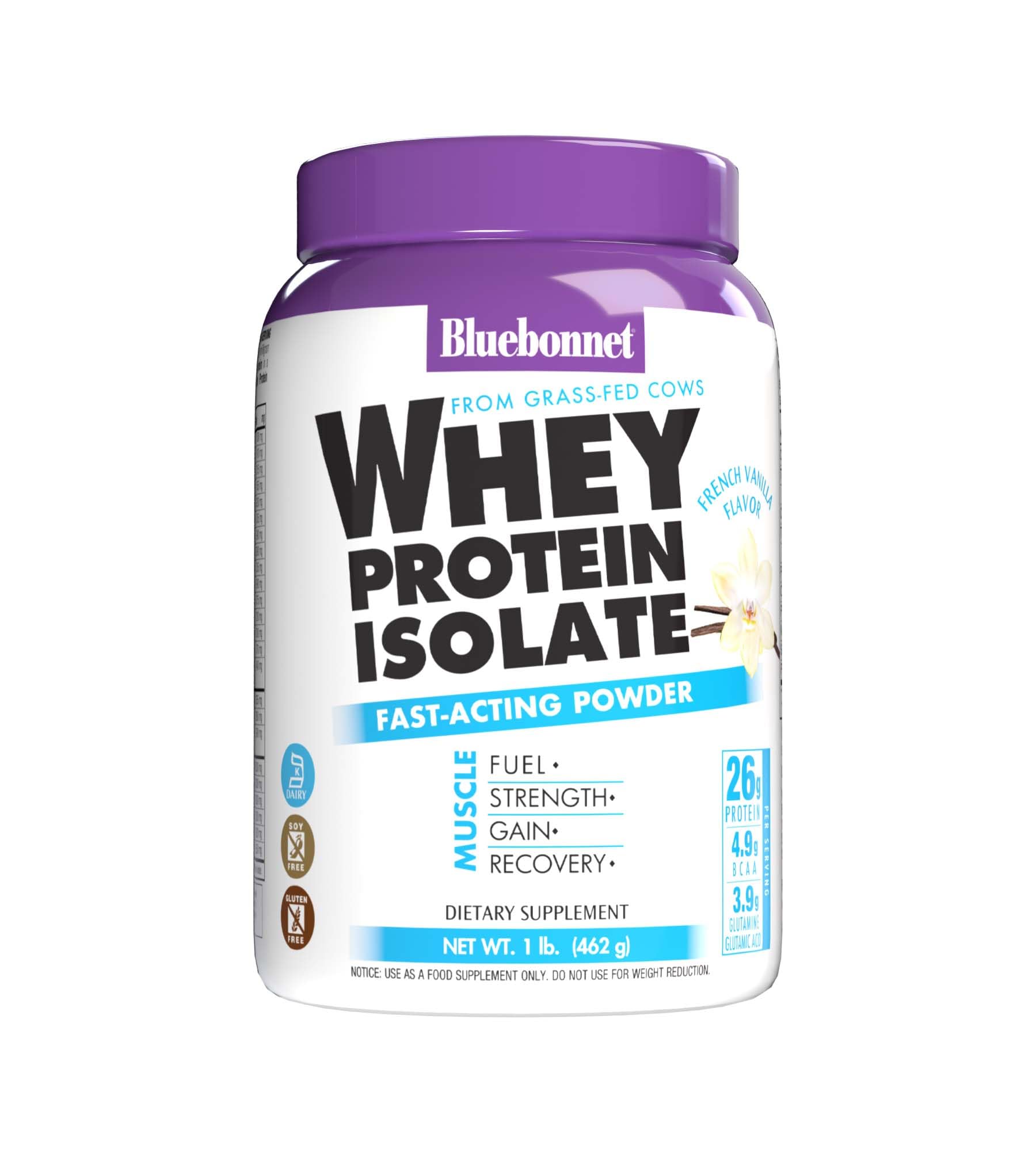 BlueBonnet protéine whey isolate vanille, poudre riche en BCAA pour récupération et énergie