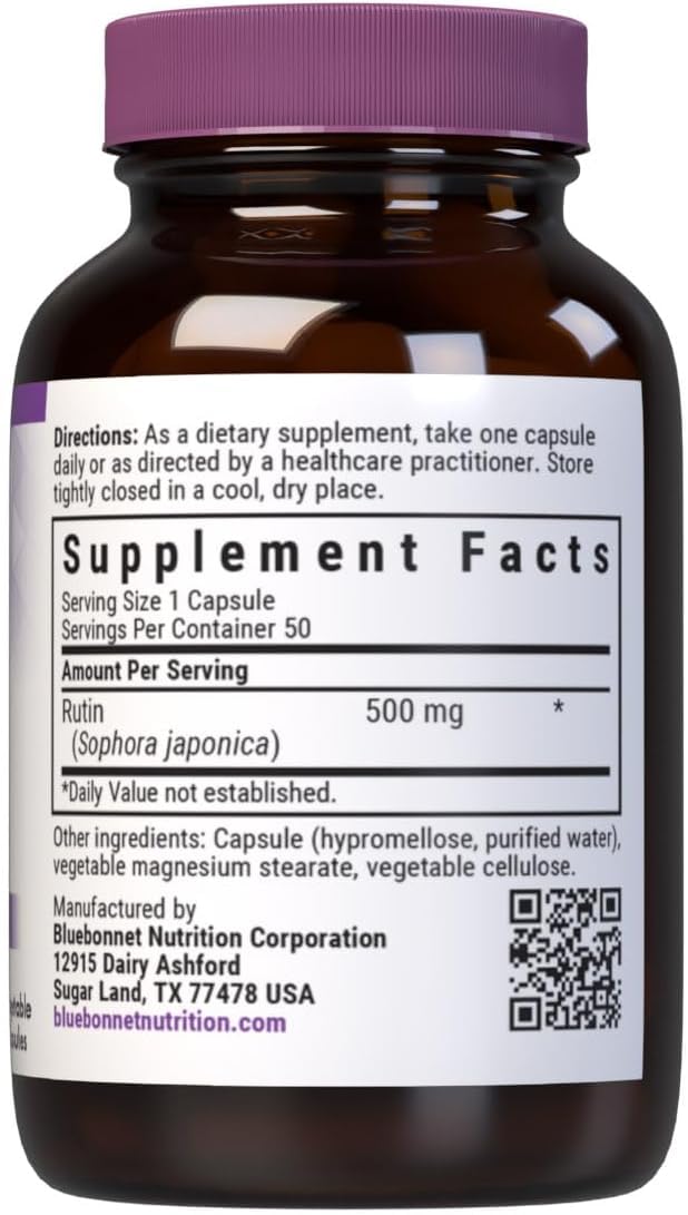 Bluebonnet Rutin 500 mg – gélules véganes faciles à avaler