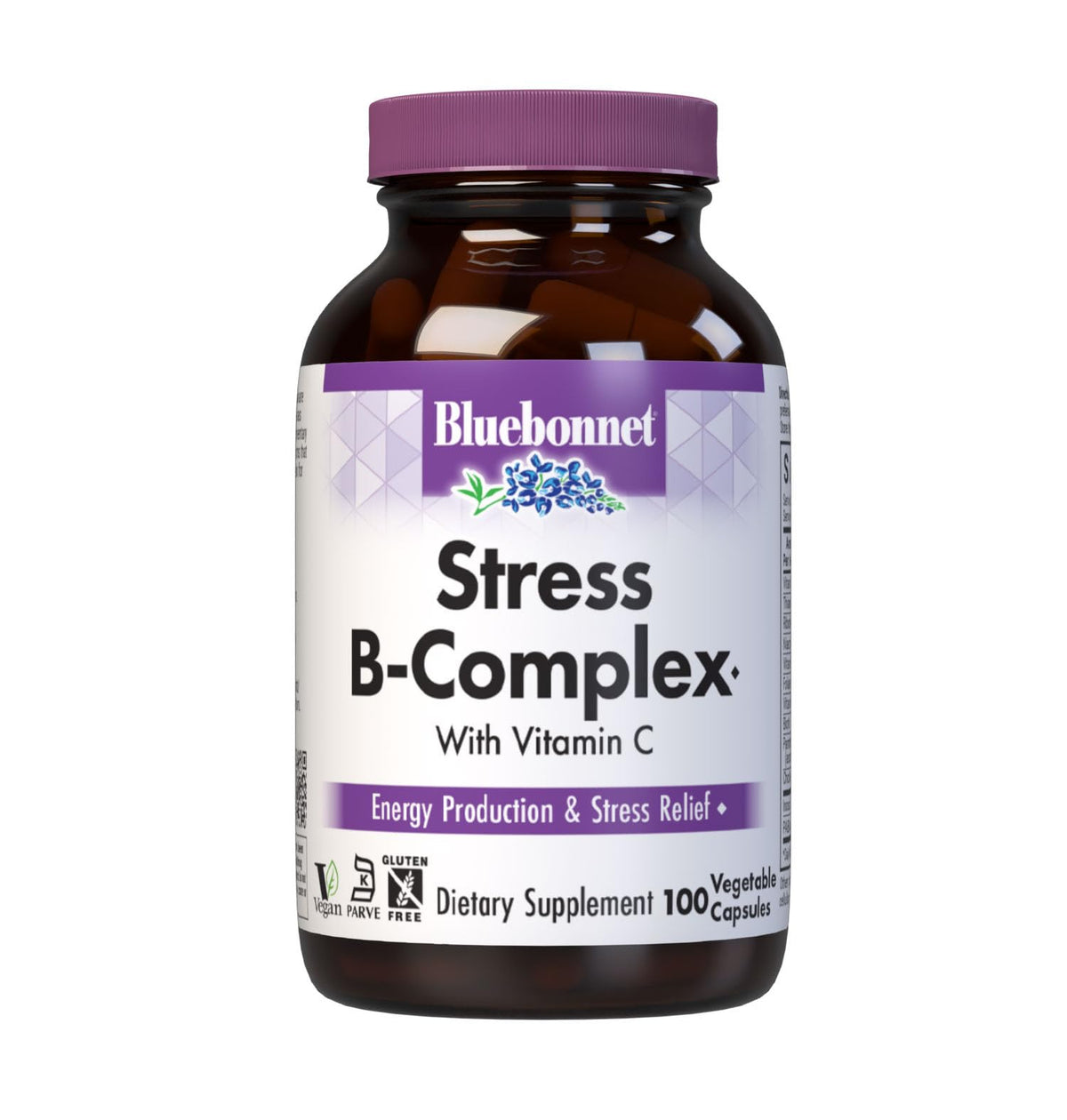 BlueBonnet Stress B-Complex gélules végétales dans la bouteille, soutien énergie et bien-être