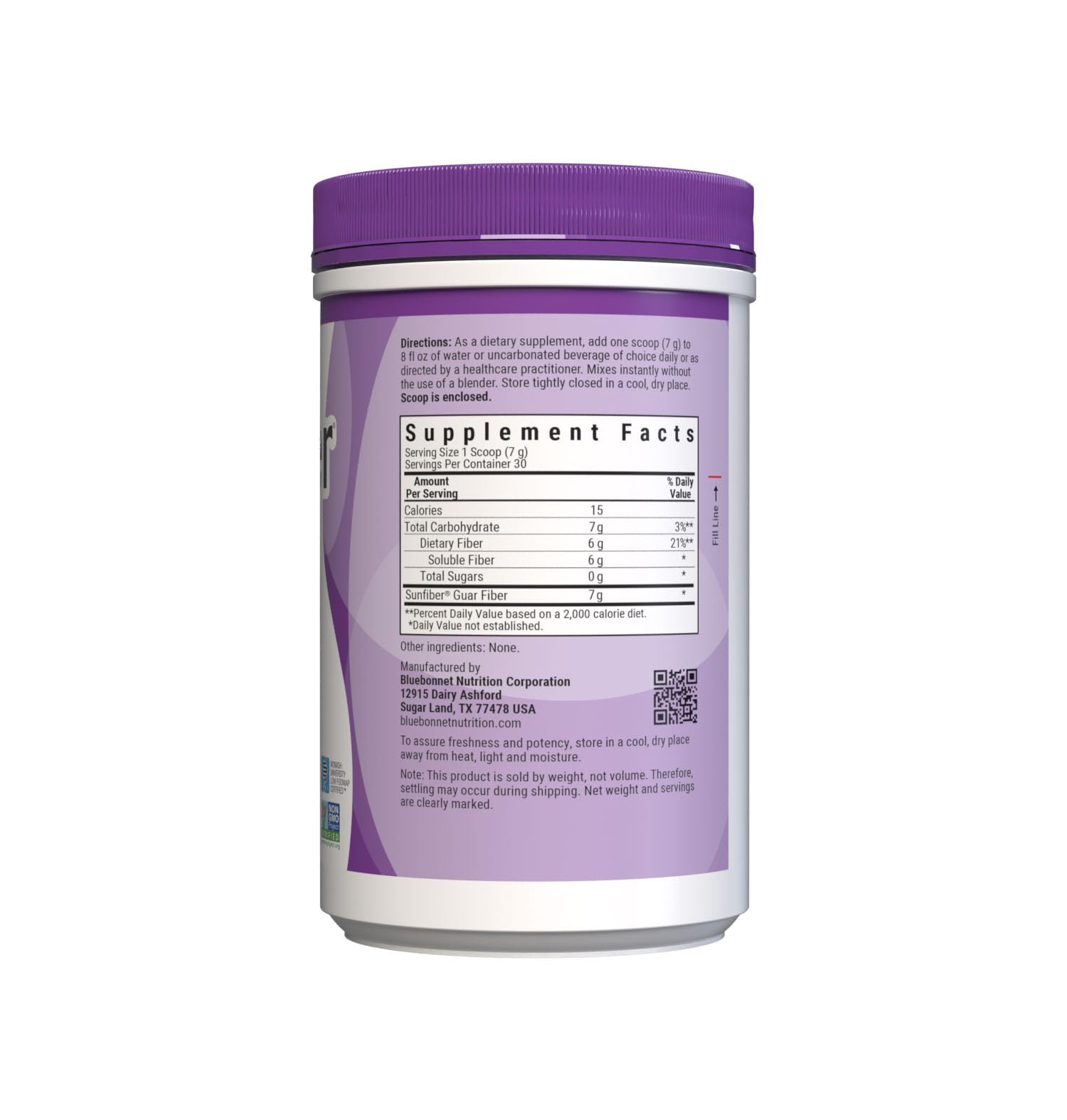 BlueBonnet Sunfiber fibre-soluble-6g offre une fibre prébiotique facile à intégrer.