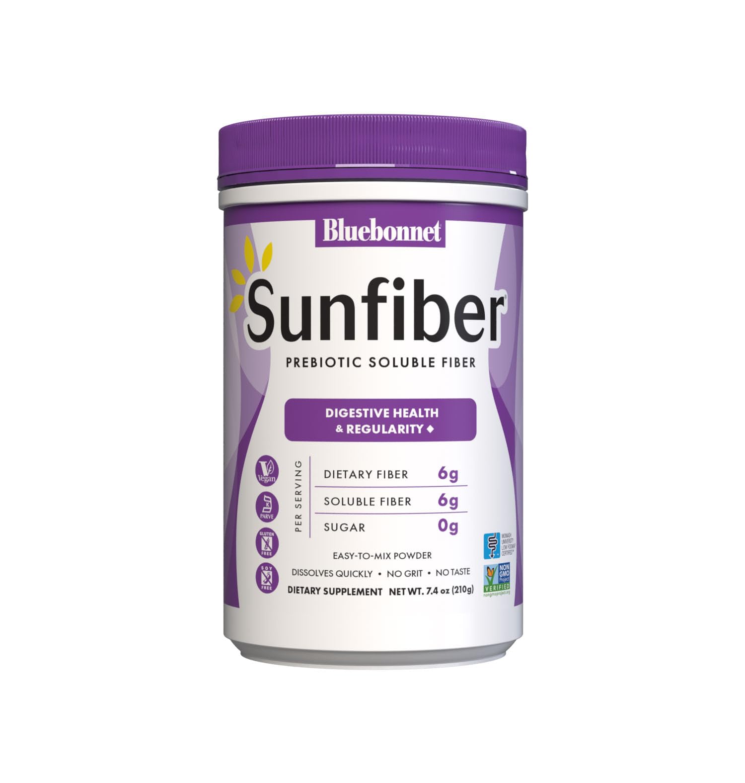 BlueBonnet Sunfiber poudre-dissolution-rapide facilite l'ajout en boisson.