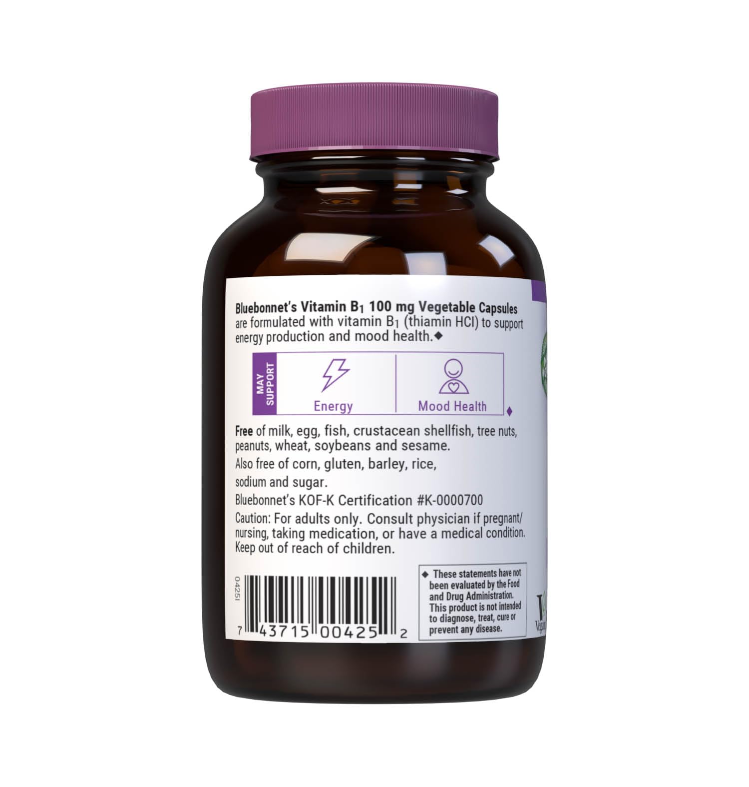 BlueBonnet vitamine B1 100 mg – étiquette lisible sur l’emballage.