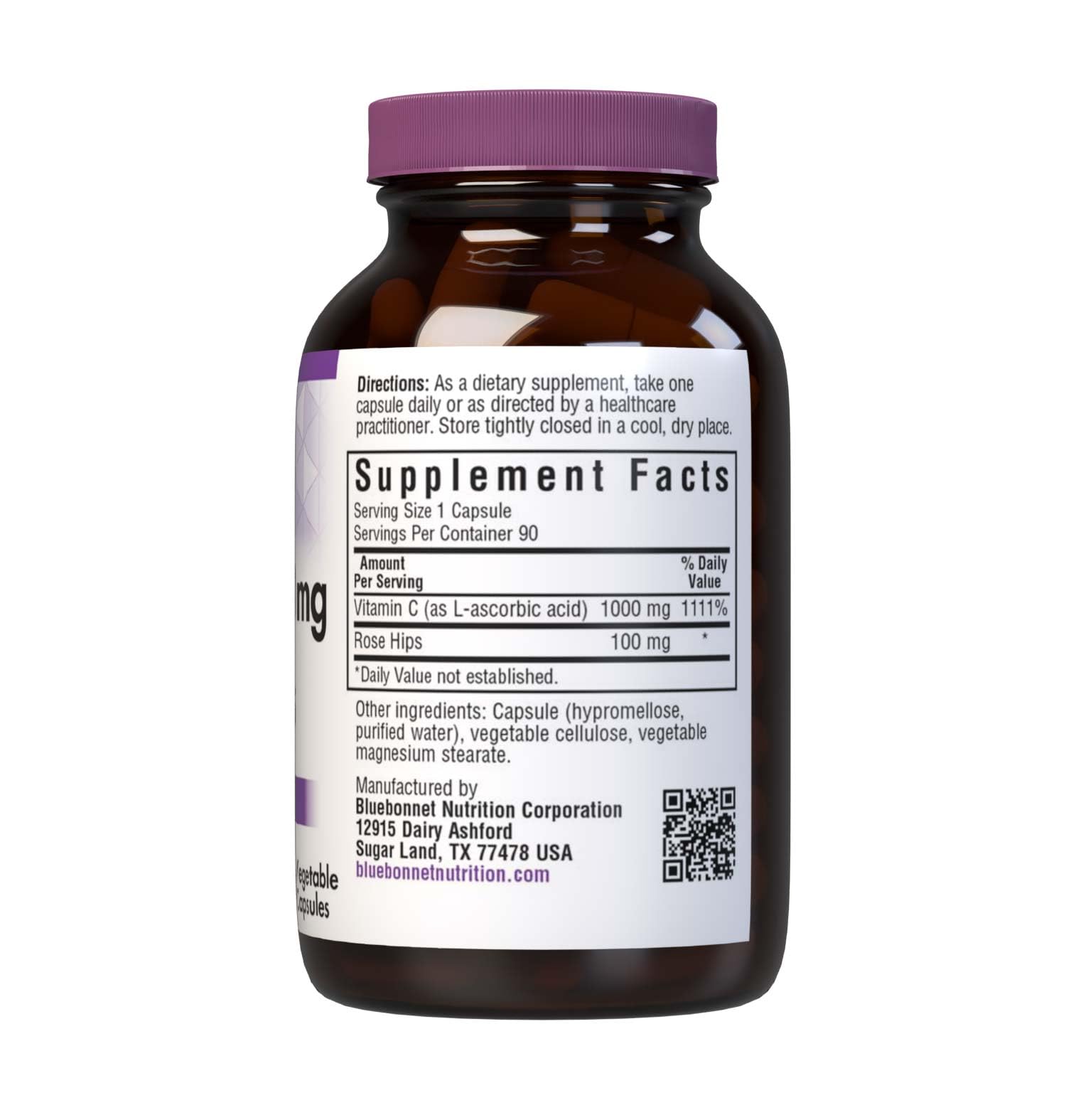 Capsules végétales Bluebonnet C-1000 mg avec rose musquée, idéal pour une consommation quotidienne pratique.