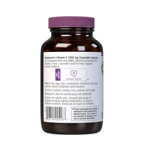 Bluebonnet Vitamin C 1000 mg – étiquette claire facilitant la vérification de la qualité.