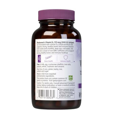 BlueBonnet Vitamine D3 5000 UI – source huile foie-poisson, meilleure absorption.