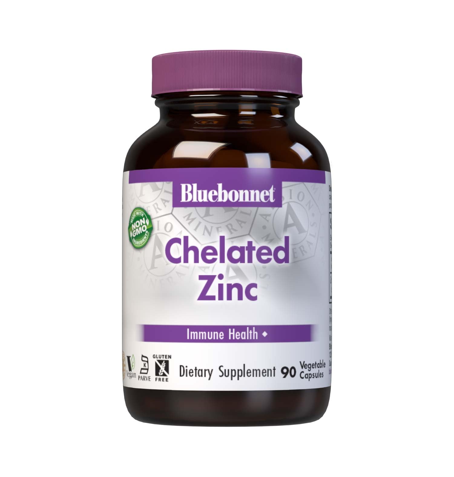 Gélules BlueBonnet Albion Zinc bisglycinate dans une bouteille, soutien potentiel immunitaire.