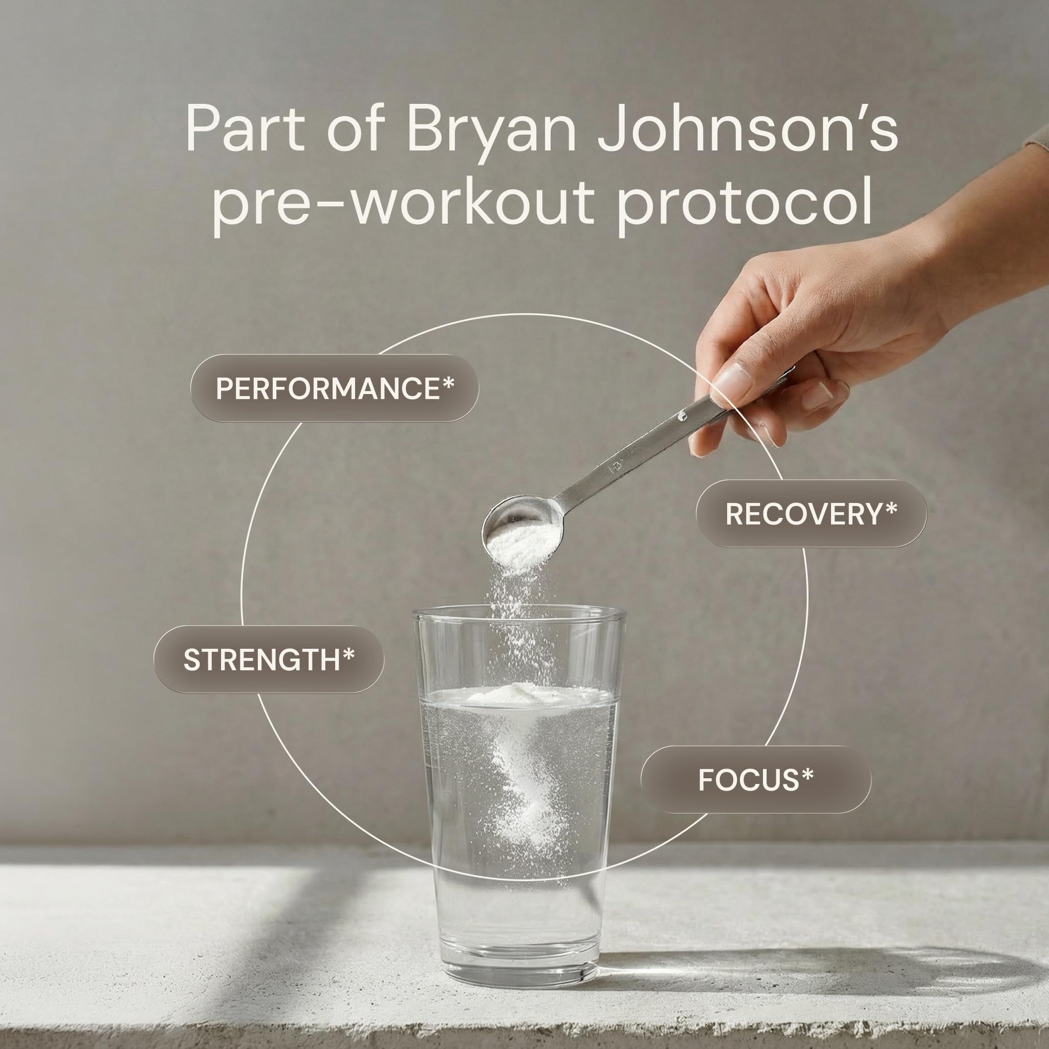 Mélange rapide dans eau ou smoothie avec Blueprint Bryan Johnson Creatine sans goût.