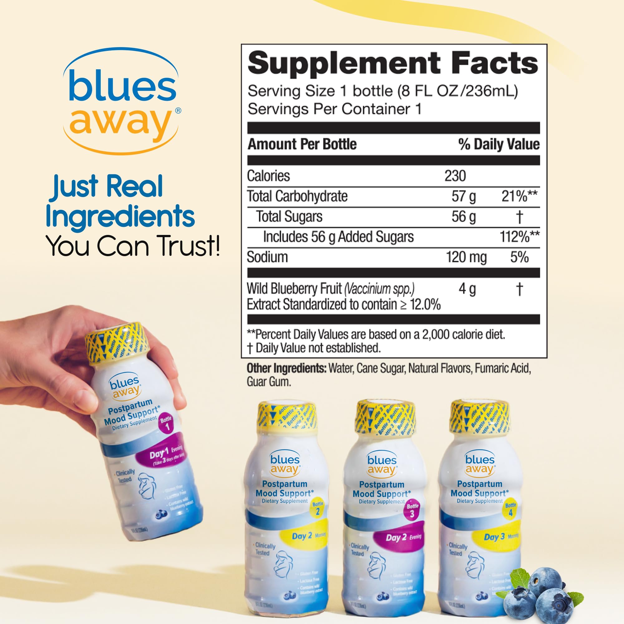 Emballage et étiquettes Blues Away: clarté d'utilisation et traçabilité produit.