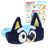 Masque Bluey en peluche doux pour enfants, confort nocturne et douceur.