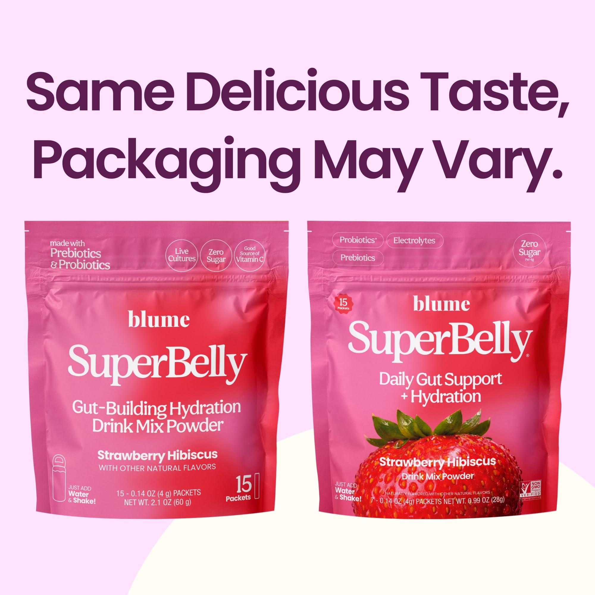 Blume SuperBelly : sachet électrolytes et vitamine C pour une hydratation optimisée.