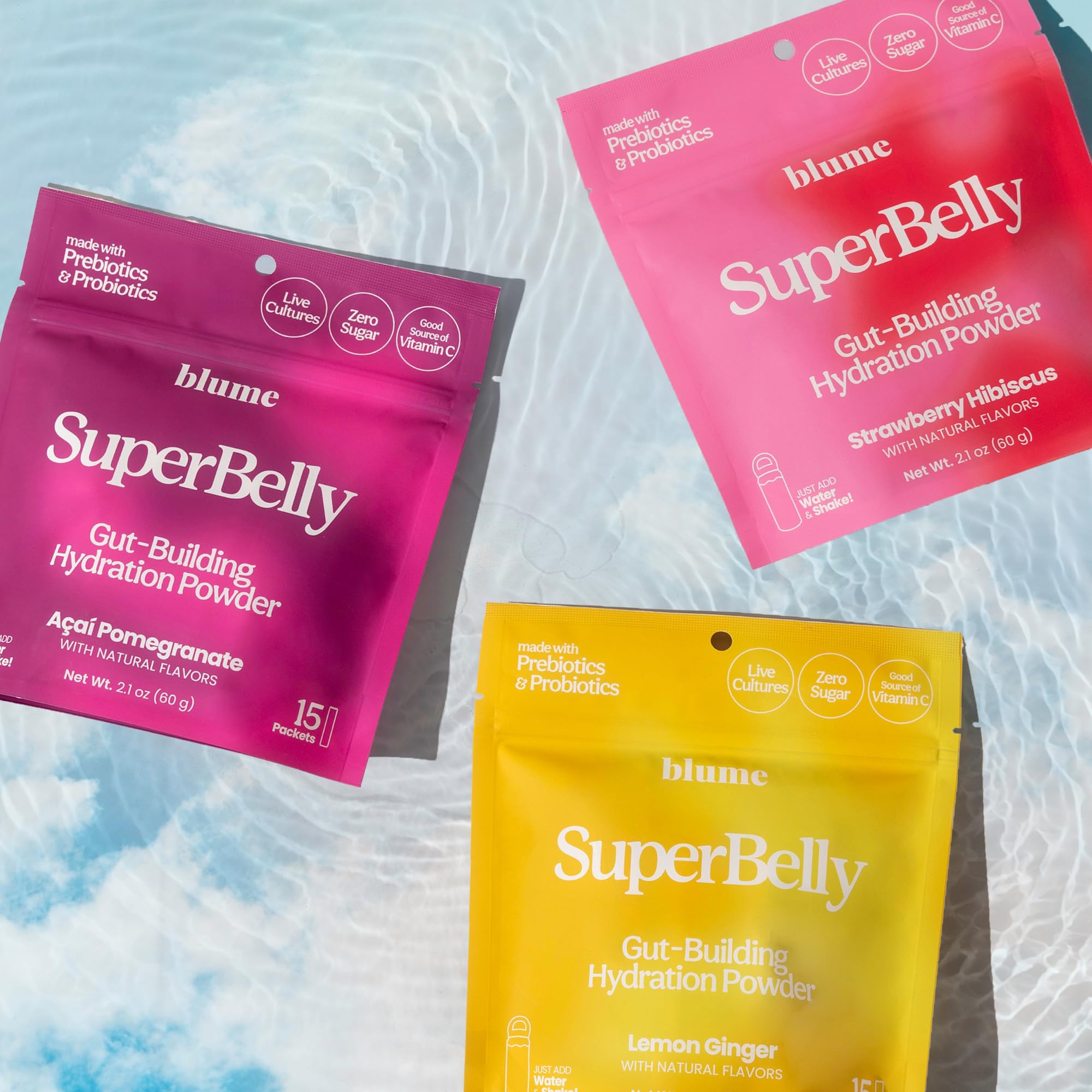 Utilisation quotidienne Blume SuperBelly mélangé à l’eau.