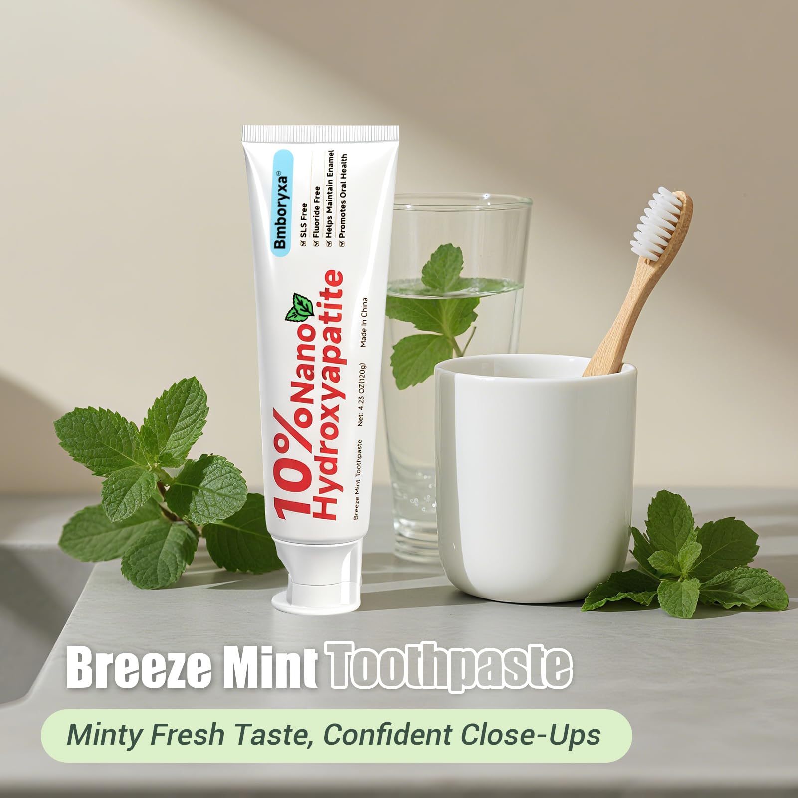 Dentifrice Bmboryxa contient aloé, xylitol et thé vert pour une composition naturelle.