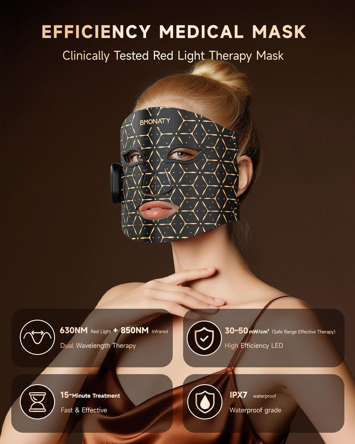 Masque BMONATY avec infrarouge 850nm pénétrant pour une relaxation musculaire.