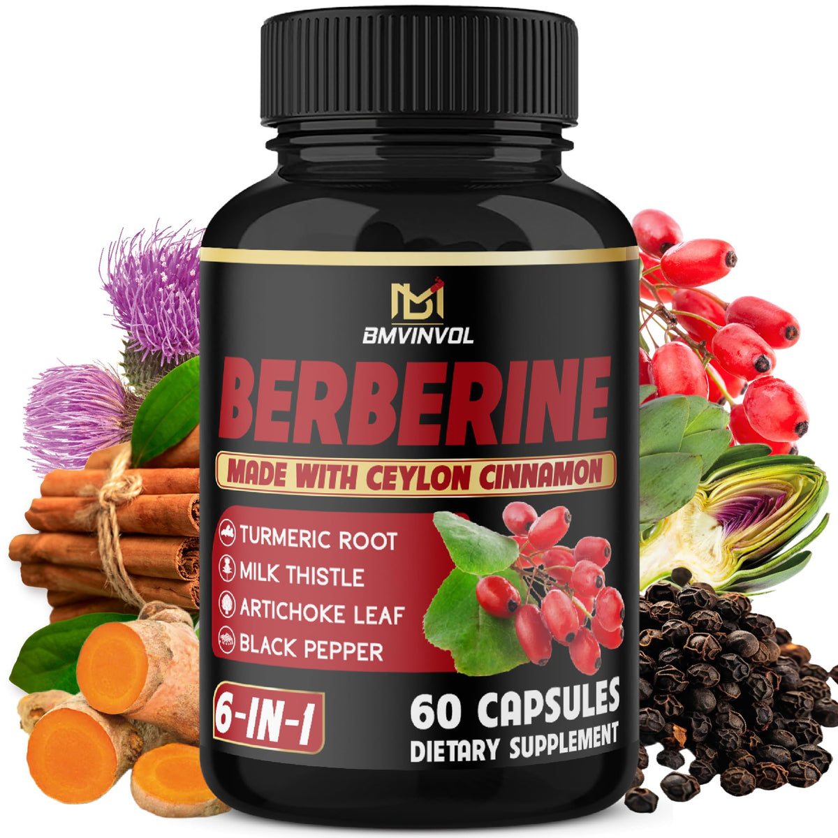 BMVINVOL Berberine - flacon de capsules faciles à avaler pour la routine
