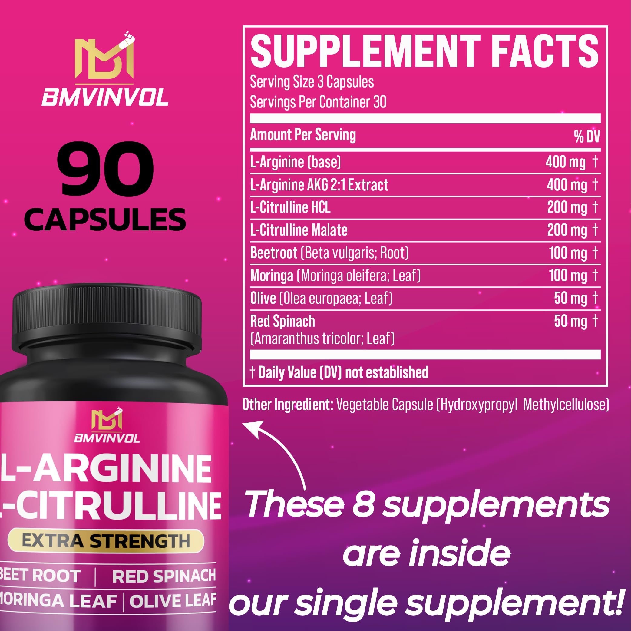 BMVINVOL Complexe Arginine Citrulline, soutien potentiel à la production d'oxyde nitrique