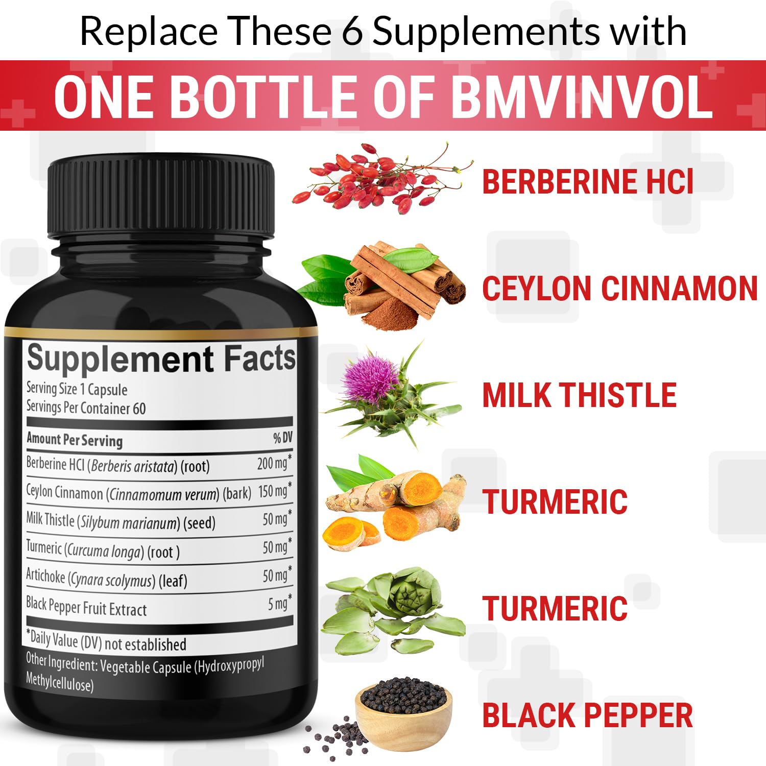 BMVINVOL Curcuma capsules: couleur dorée et soutien quotidien lors des repas.