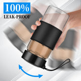 Bouteille shaker en verre avec isolation silicone antidérapante et prise en main sûre