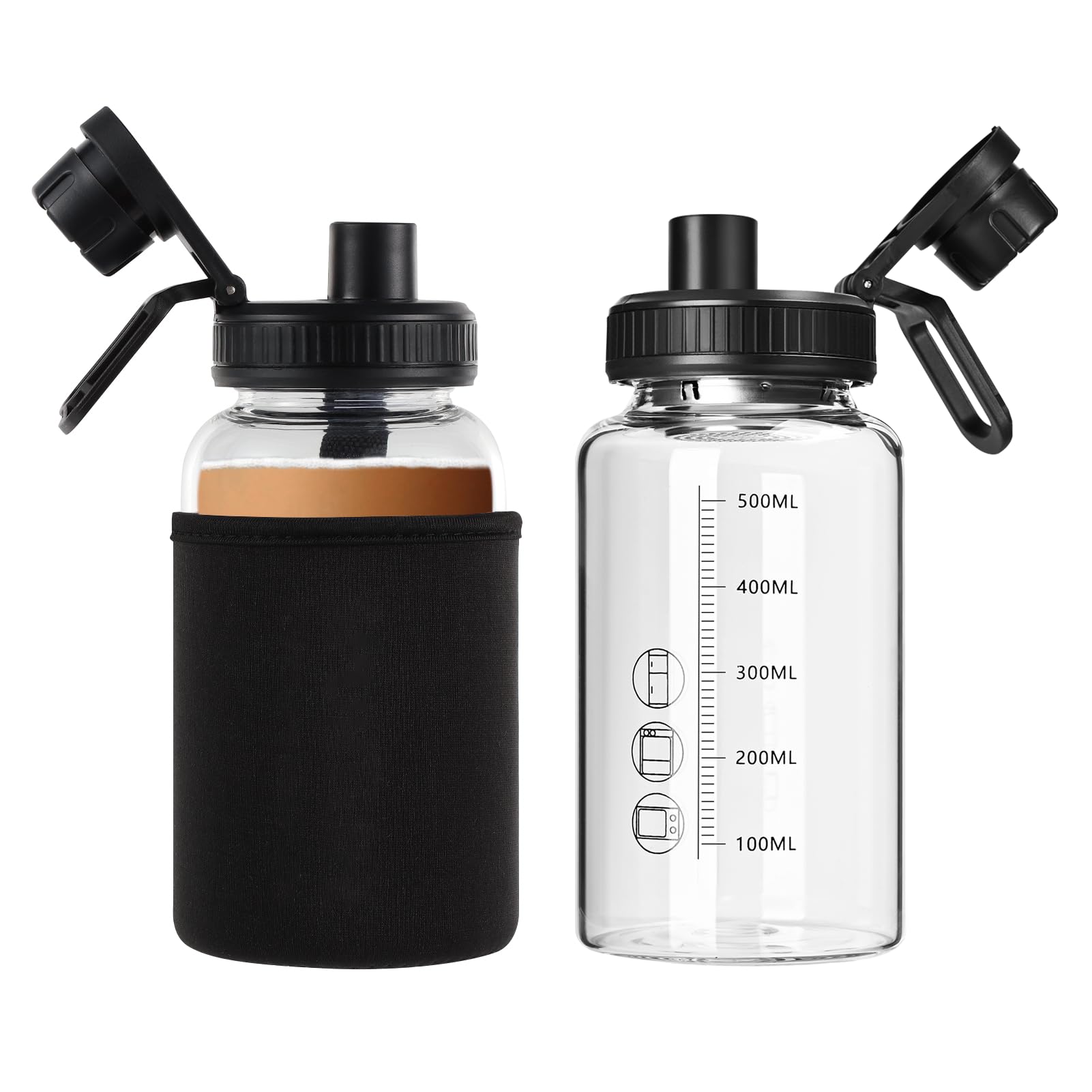 BNCWCQZ bouteille shaker verre 22oz avec large goulot pour mélanges faciles.