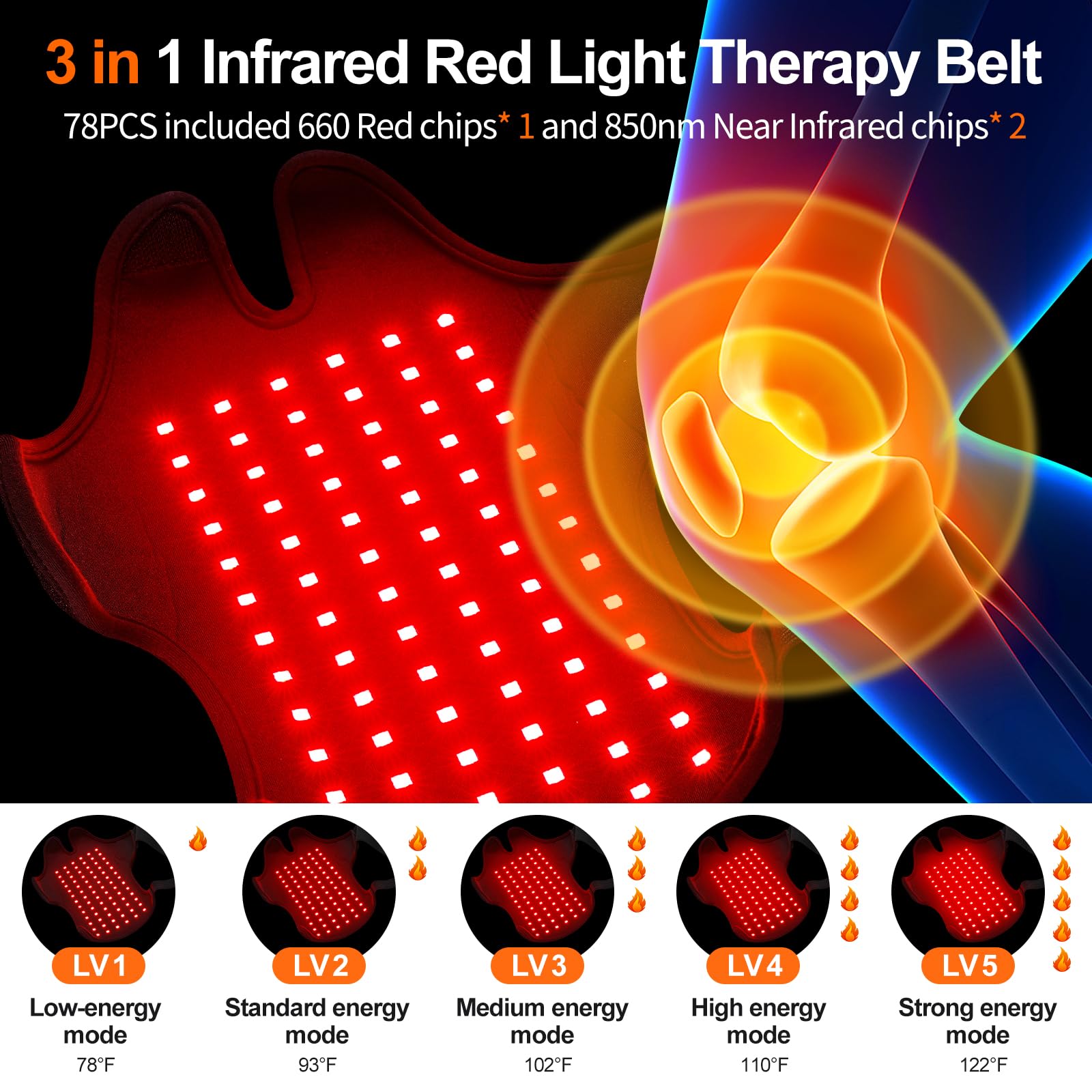 Bnlei thérapie lumière rouge pour le genou, soutien possible à la mobilité.