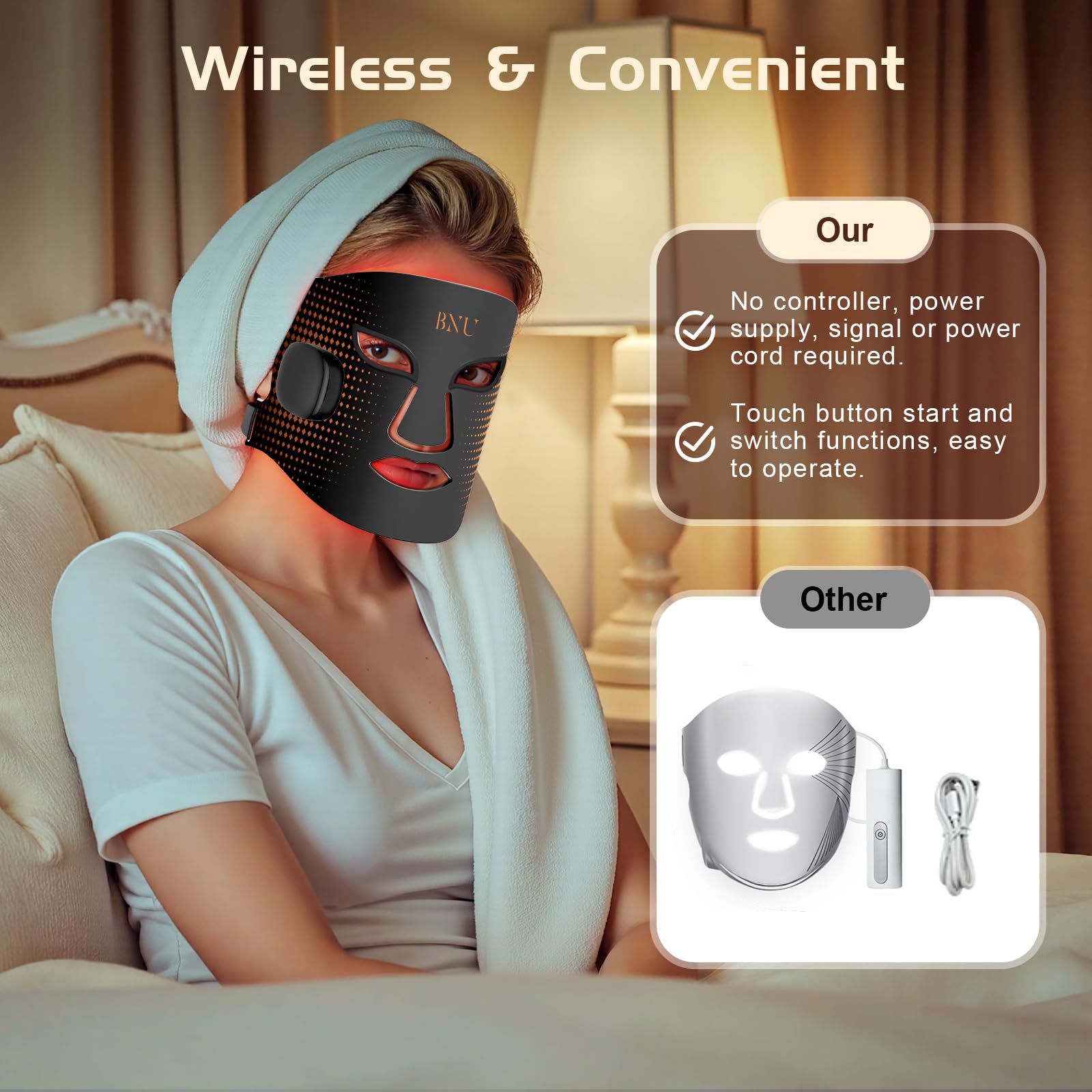 Masque sans fil BNU DEL, usage portable en voyage.