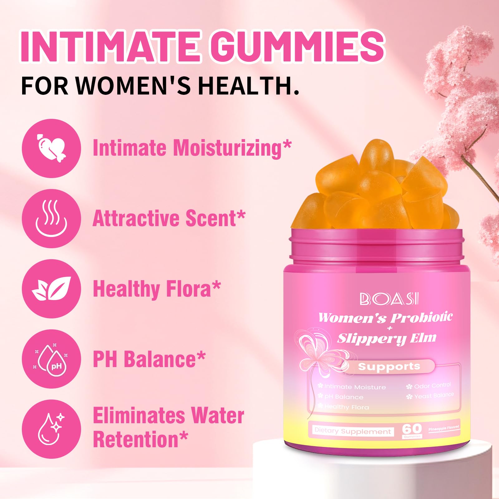 Boasi Probiotiques Digestifs Gomme Orme Glissant, soutien potentiel de la flore intestinale.