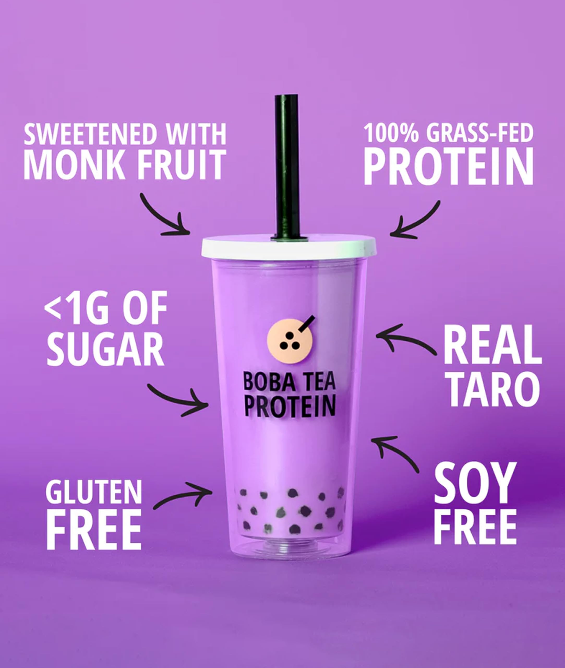 Texture crémeuse grâce à la crème de coco du Boba Tea Protein Taro Milk