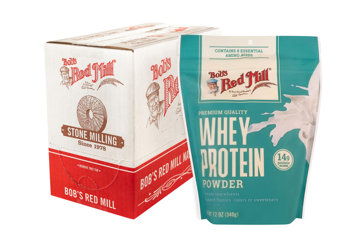 Bob's Red Mill concentré protéine lactosérum, bouteille pratique pour shakes protéinés.
