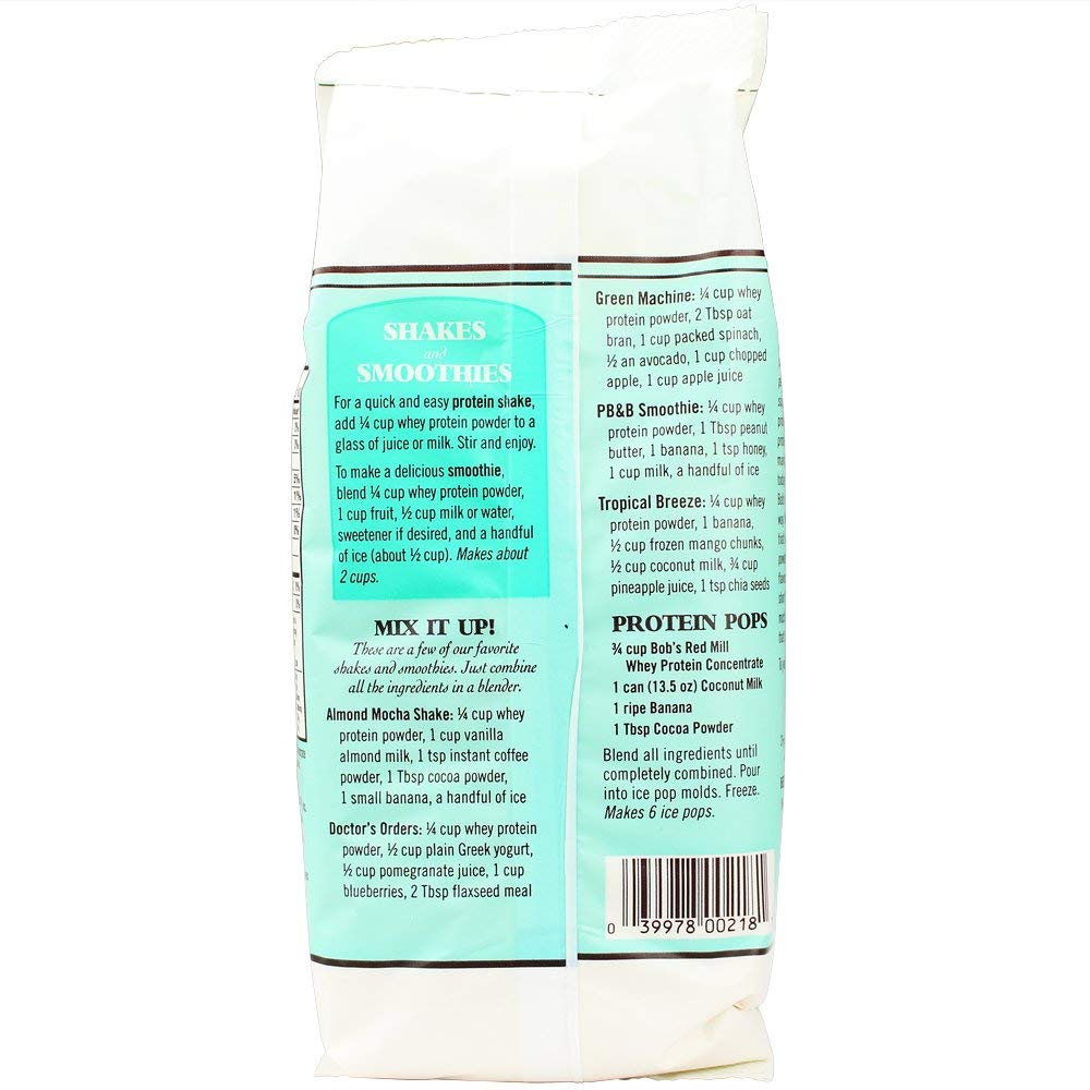Bob's Red Mill whey protéine concentrée avec cuillère-mesure pour doser facilement.