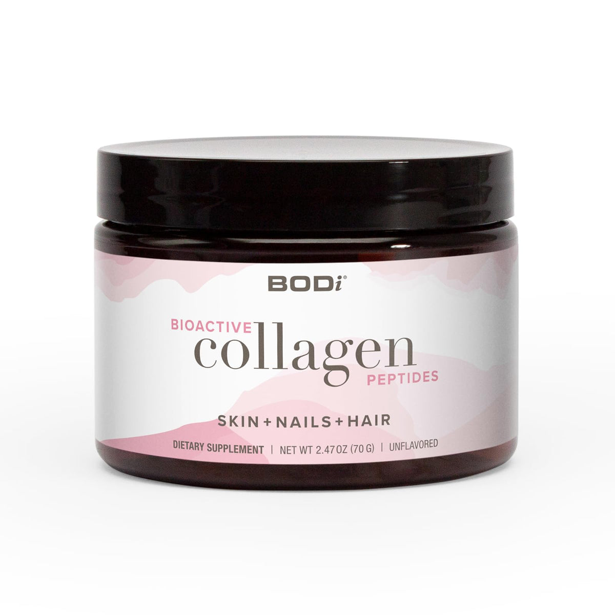 Emballage compact BODi Collagen Peptides, pratique pour la routine beauté.