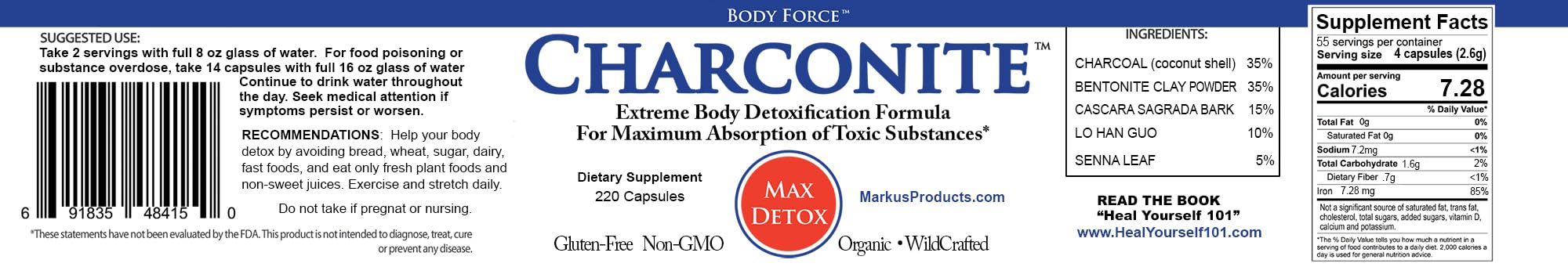 Body Force Charconite – bouteille et dosage, utilisation pratique avec hydratation adéquate.