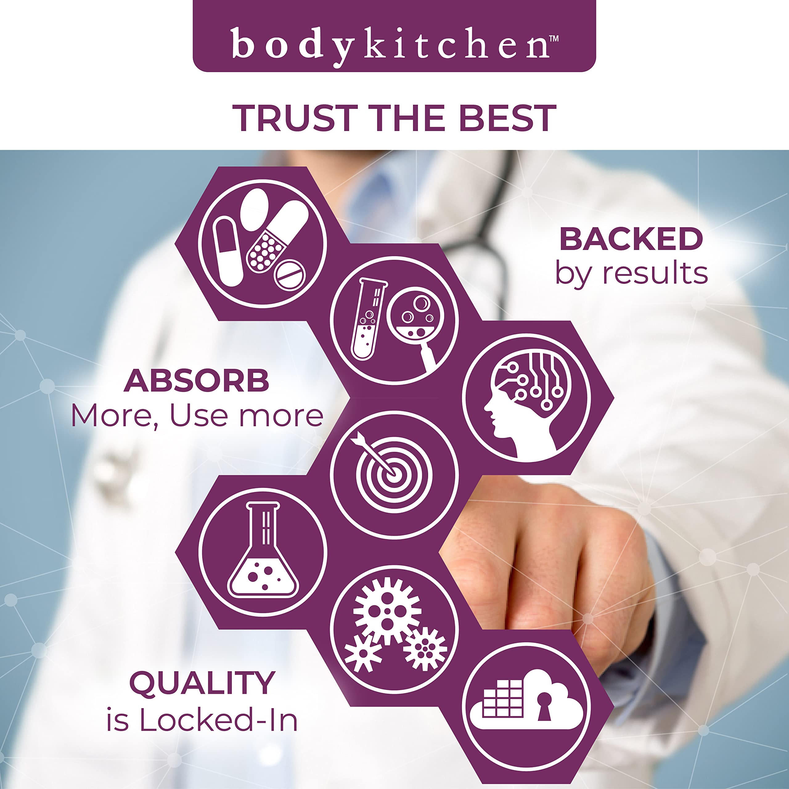 Body Kitchen Beaute Jeunesse Avancee, fabrication etats-unis; controle de qualite et securite.