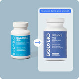BodyBio Balance Oil, étiquette claire, guidance d'utilisation et sécurité potentielle.