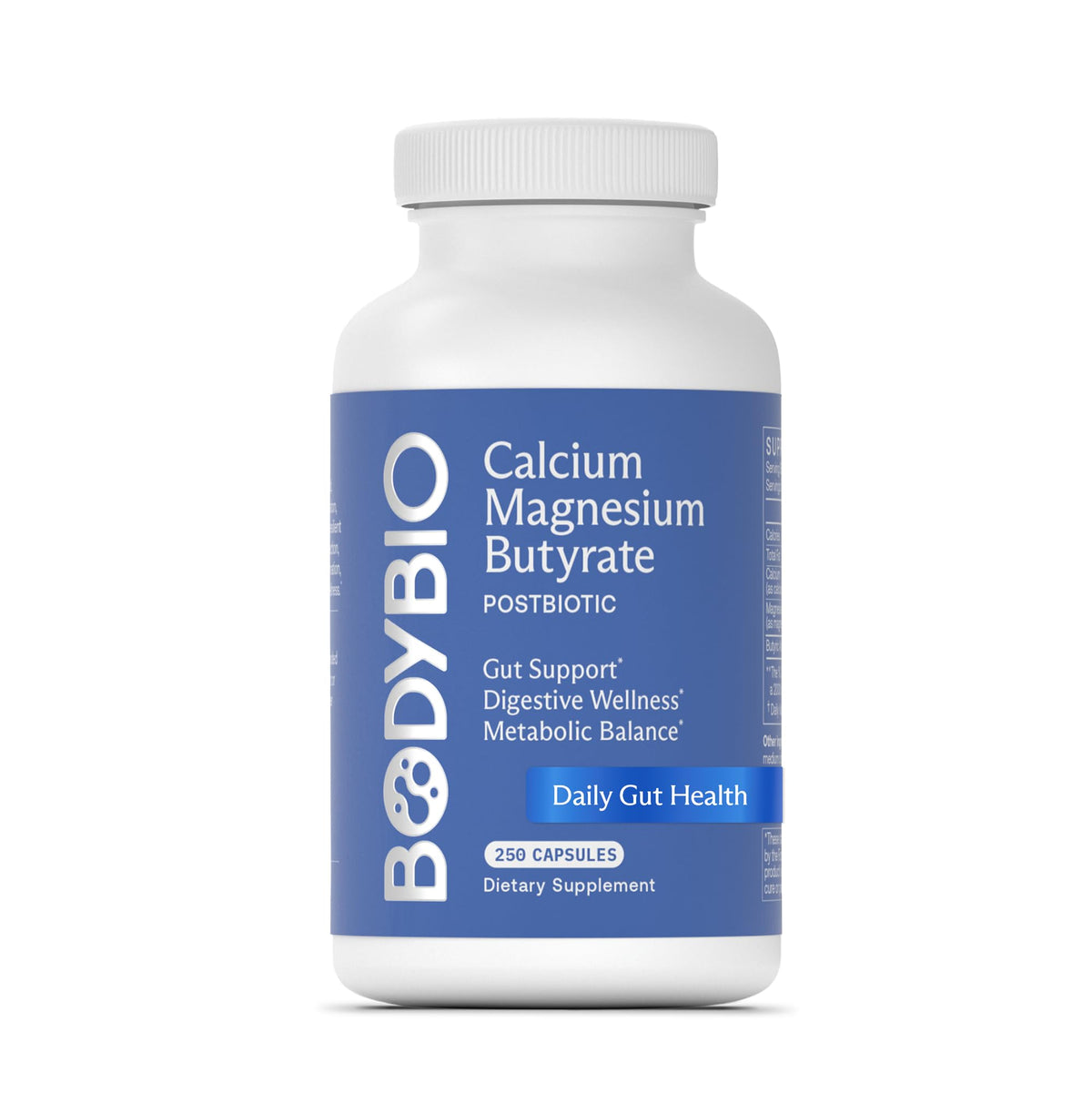BodyBio Butyrate : bouteille de capsules vegan pour le soutien intestinal quotidien.