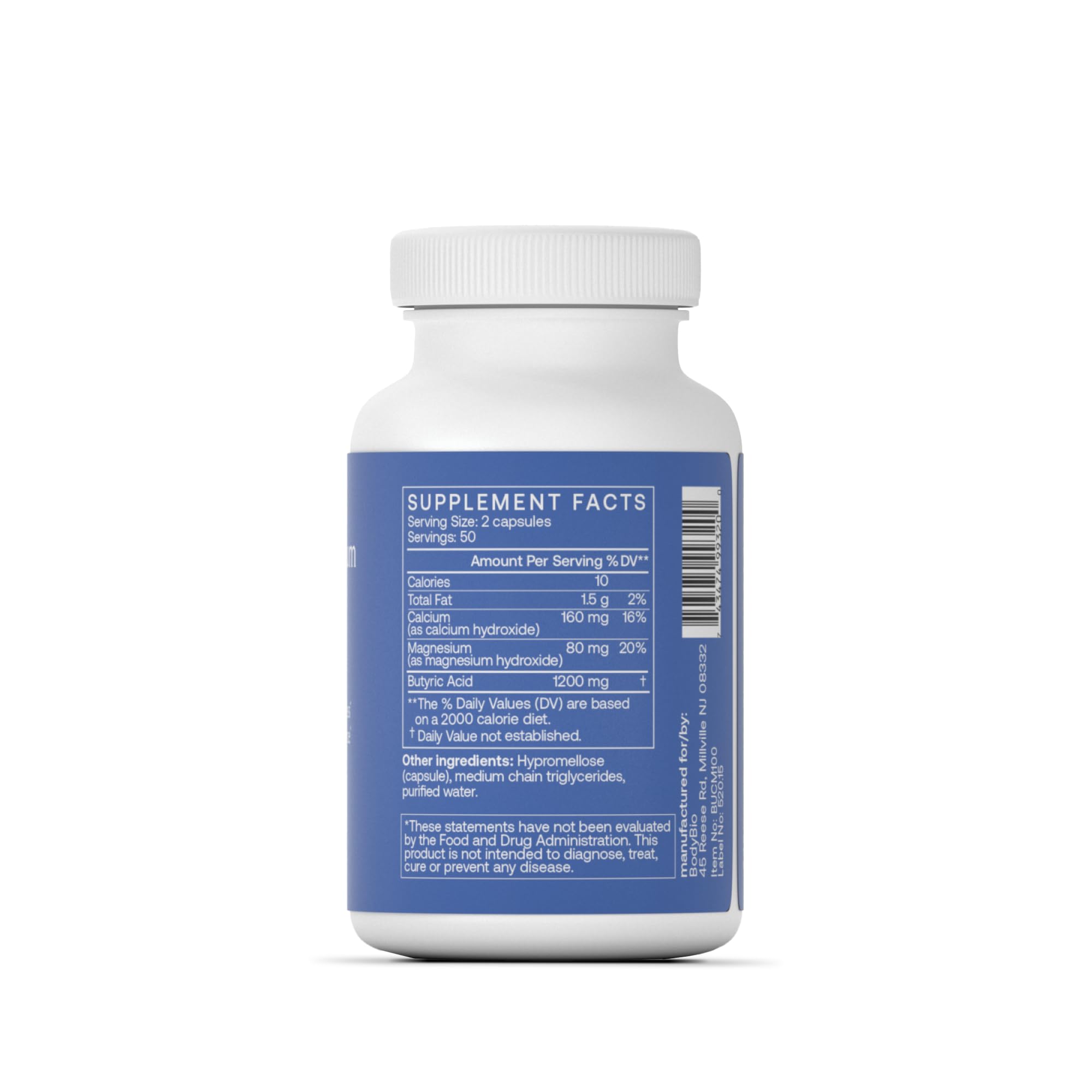 BodyBio Butyrate, flacon visible, soutient la santé intestinale et le microbiote.