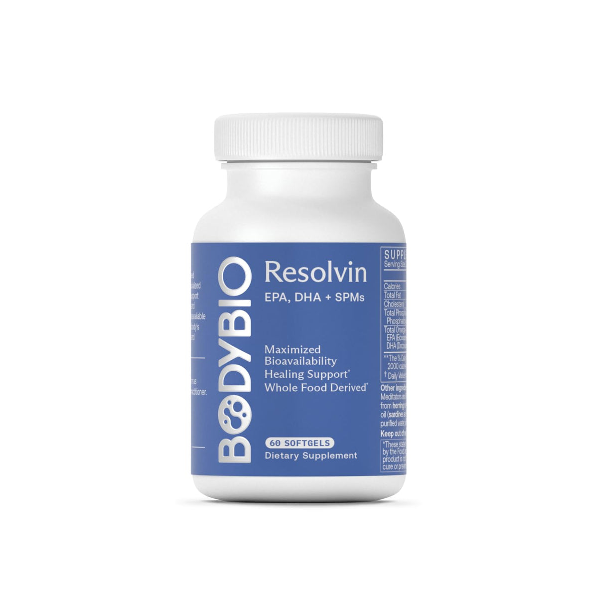 BodyBio Resolvin – bouteille, soutien potentiel à la gestion de l’inflammation.